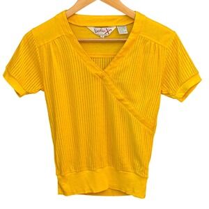 Vintage Licorice Short Sleeve Ribbed Top Retro 70s 80s Preppy Mod Yellow Bright